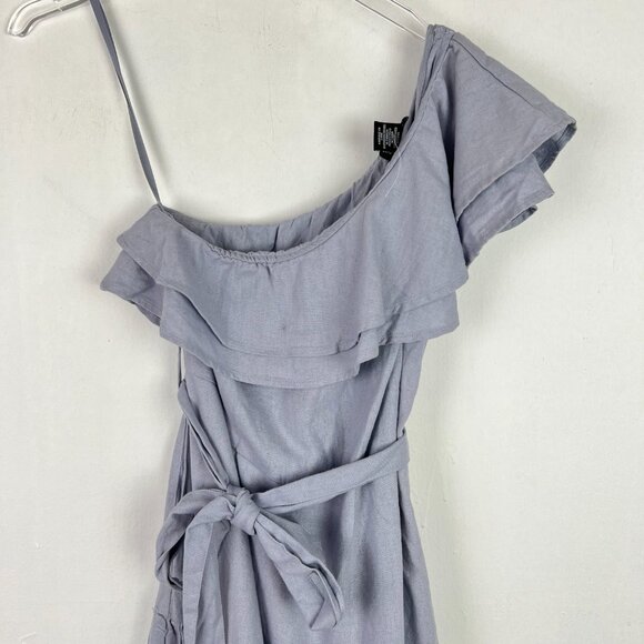 NWT Nicole Miller Linen Blend One Shoulder Ruffle Chambray Midi Dress Size XS - Picture 3 of 12